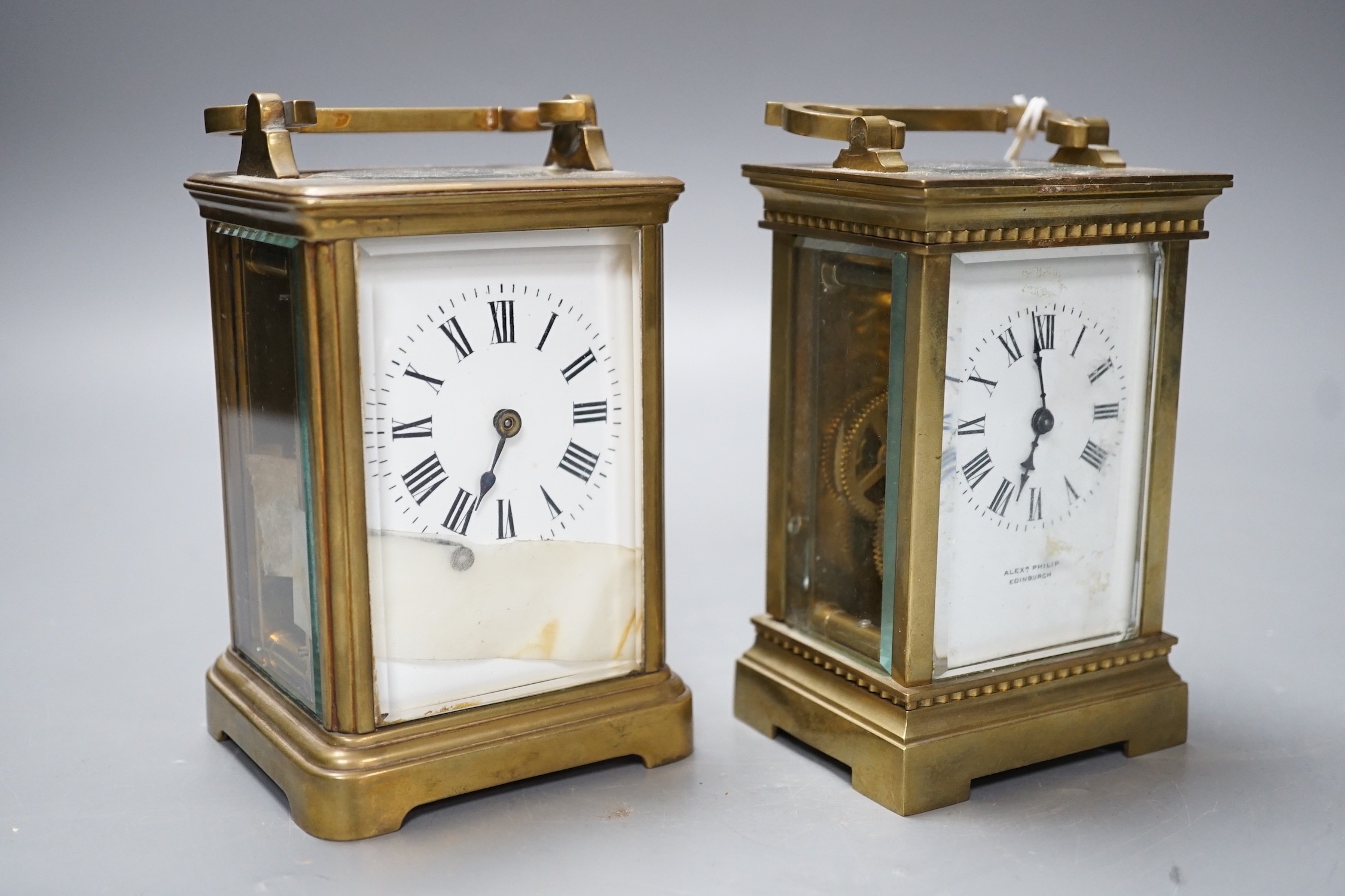 Two carriage timepieces, tallest 14 cm